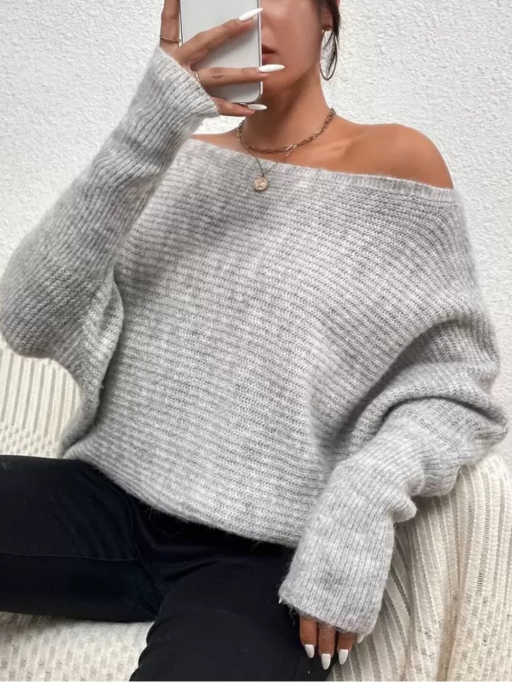 SHEIN• Off-Shoulder Ribbed Knit Sweater
